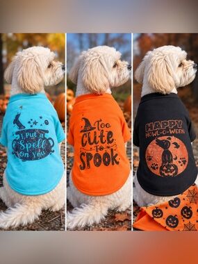 NWT Halloween Dog Shirts Bandana 4 Piece Bundle Size M